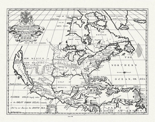 A New Map of North America, Wells auth., 1700, map on durable cotton canvas, 50 x 70 cm, 20 x 25" approx. - The Map Chest