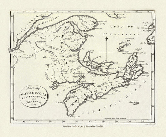 A New Map of Nova Scotia, New Brunswick and Cape Breton, 1794, on heavy cotton canvas, approx. 18x27" - The Map Chest