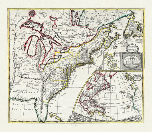 A New Map of the English Empire in America, 1721, on heavy cotton canvas, 22x27" approx. - The Map Chest