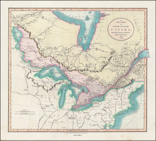 A New Map of Upper & Lower Canada, From the Latest Authorities, 1807, John Cary auth., cotton canvas, 50 x 70 cm, 20 x 25" approx. - The Map Chest