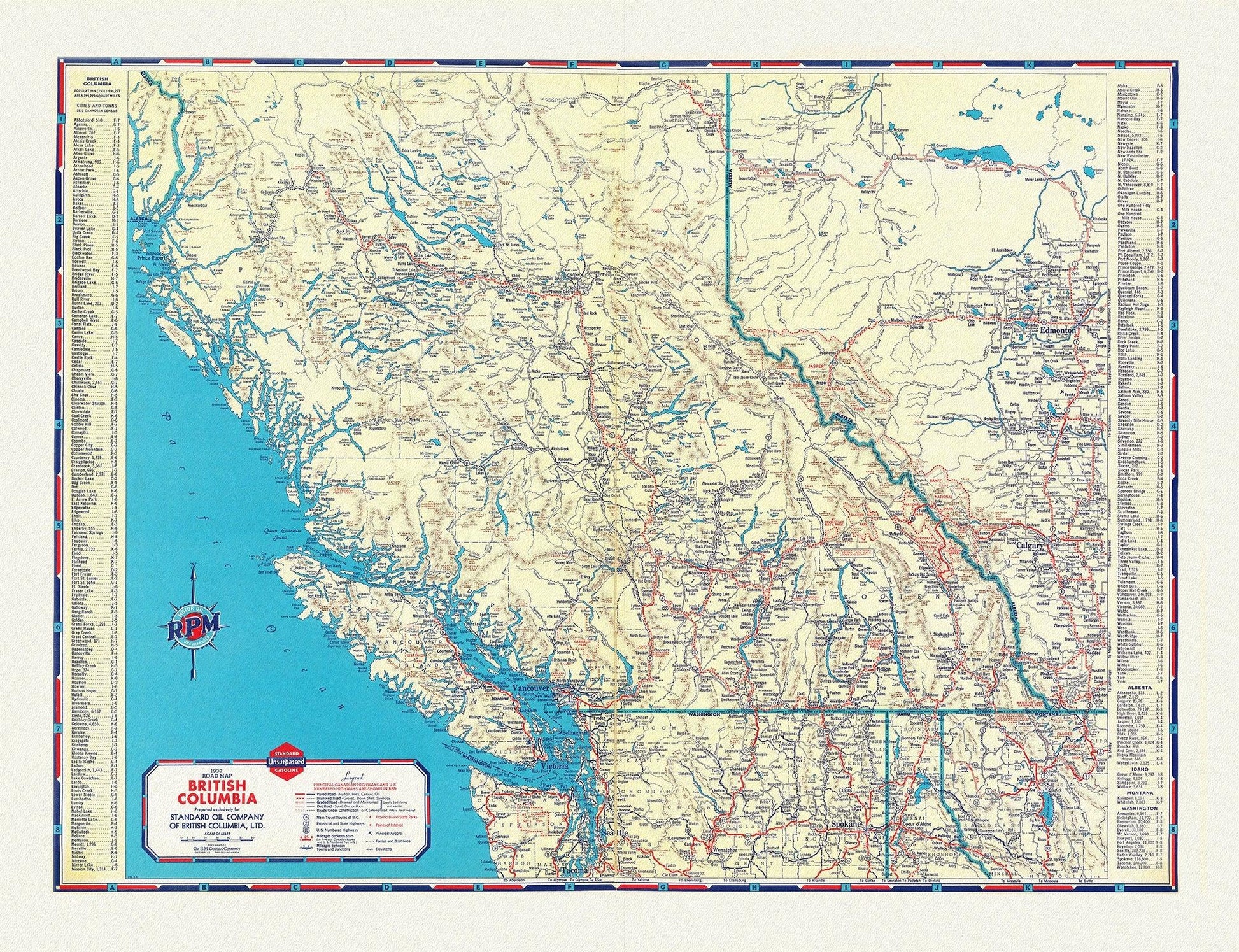 A Road Map of British Columbia, 1937 - The Map Chest
