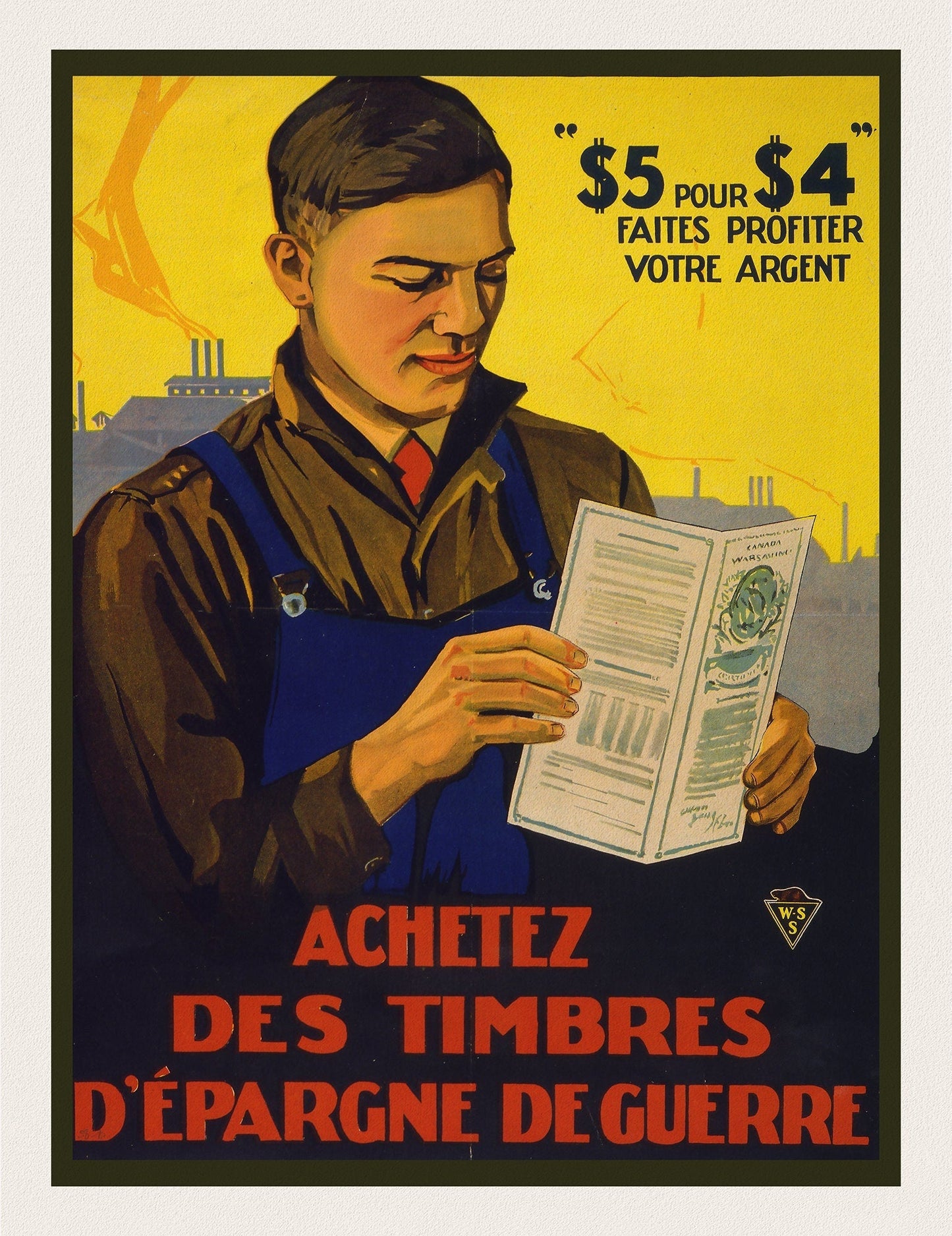 Achetez des timbres d'épargne de guerre, 1915, vintage war poster on durable cotton canvas, 50 x 70 cm, 20 x 25" approx. - The Map Chest