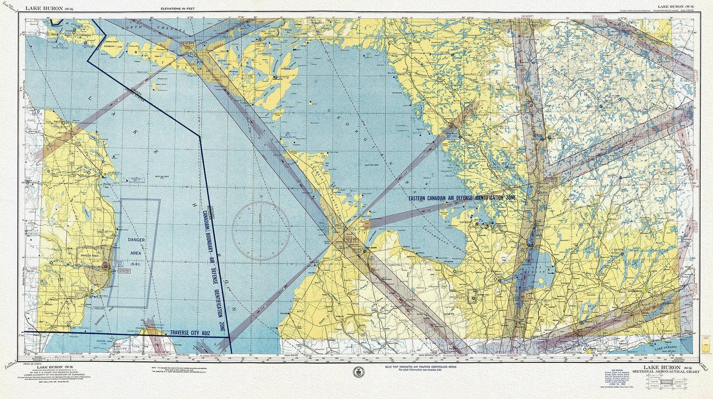 Aeronautical Chart, Ontario, Lake Huron Section, 1952 , map on heavy cotton canvas, 20 x 27" approx. - The Map Chest