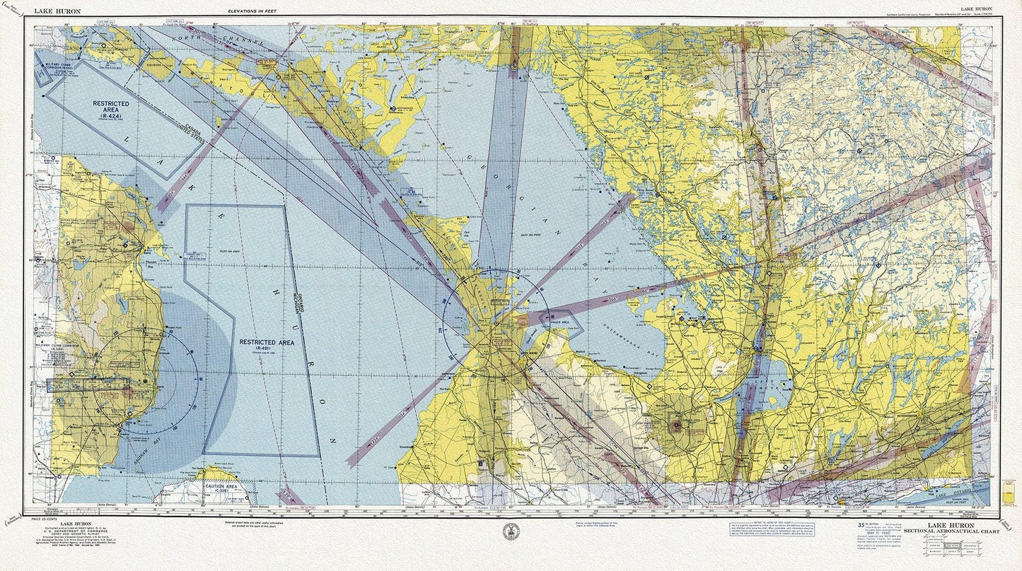 Aeronautical Chart, Ontario, Lake Huron Section, 1960 - The Map Chest