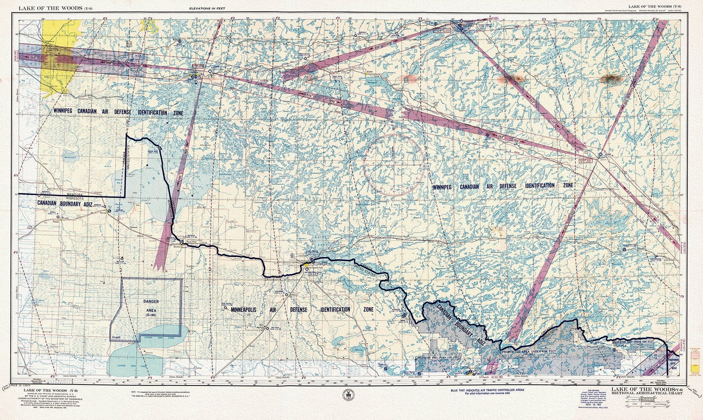 Aeronautical Chart, Ontario, Lake of the Woods Section, 1952, map on heavy cotton canvas, 20 x 27" approx. - The Map Chest
