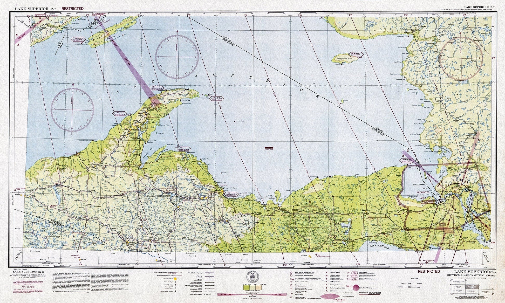 Aeronautical Chart, Ontario, Lake Superior Section, 1942 , map on heavy cotton canvas, 20 x 27" approx. - The Map Chest