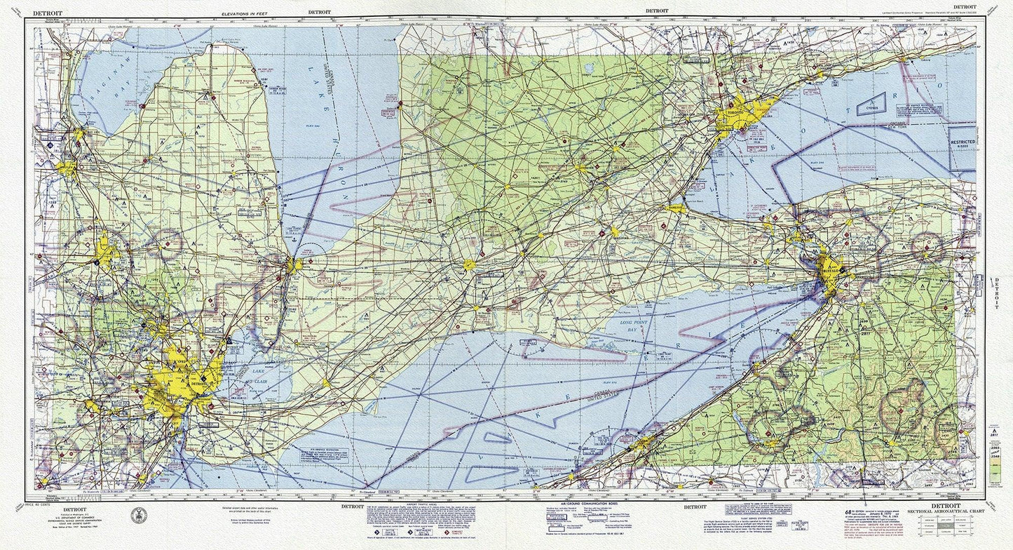 Aeronautical Chart, Ontario, South Western Section, 1970, map on heavy cotton canvas, 20 x 27" approx. - The Map Chest