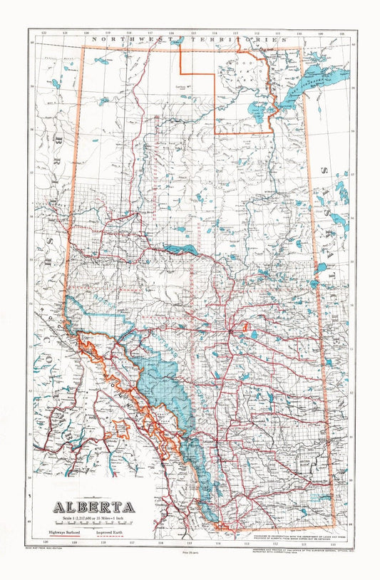 Alberta, 1948 , map on heavy cotton canvas, 22x27" approx. - The Map Chest