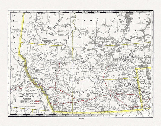 Alberta, Assiniboia, Athabasca & Saskatchewan, North West Territories, 1898 , map on heavy cotton canvas, 45 x 65 cm, 18 x 24" approx. - The Map Chest