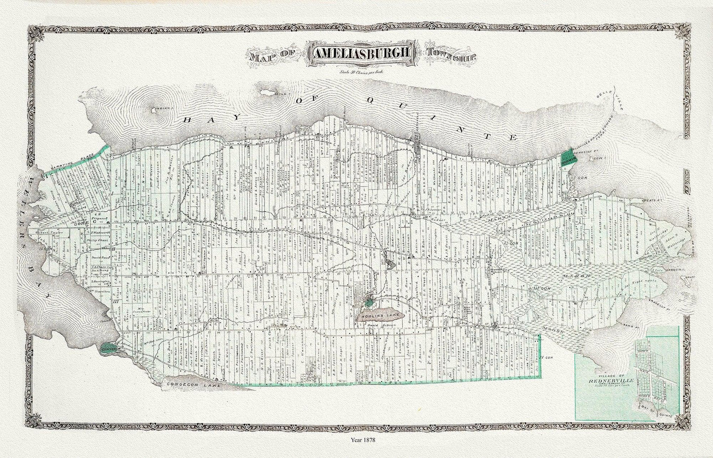 Ameliasburgh Township, Ont., 1878 , map on durable cotton canvas, 50 x 70 cm, 20 x 25" approx. - The Map Chest