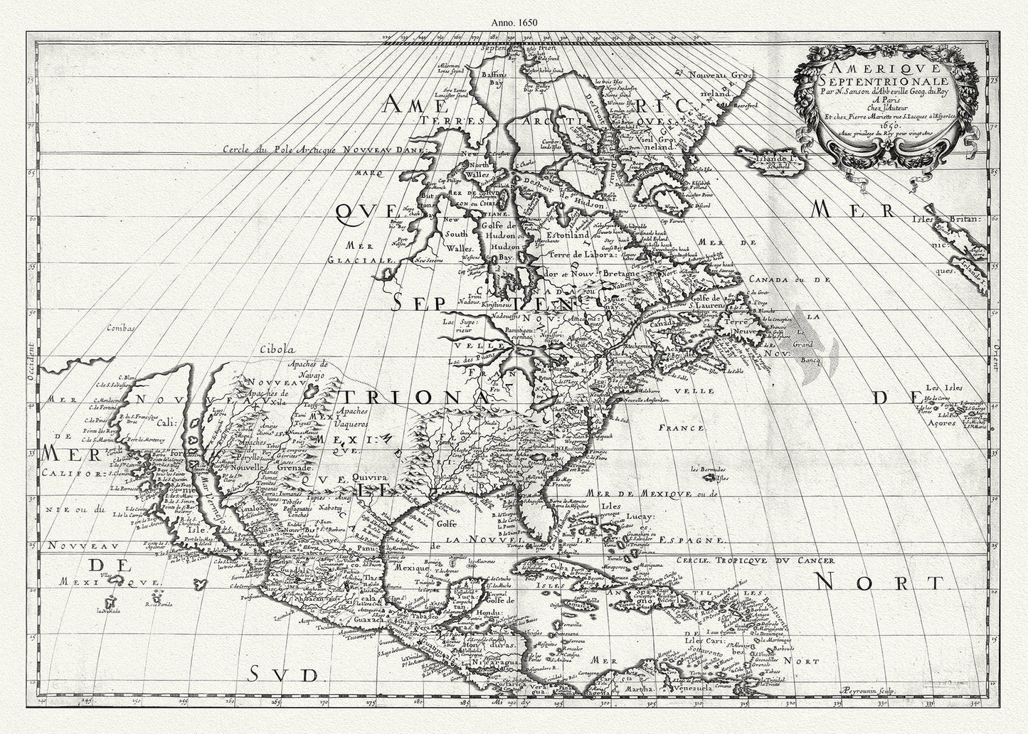 Amérique septentrionale, 1650, Marriette auth. , map on durable cotton canvas, 50 x 70 cm, 20 x 25" approx. - The Map Chest