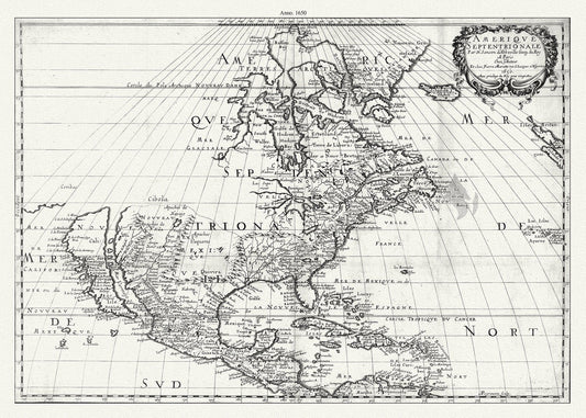 Amérique septentrionale, 1650, Marriette auth. , map on durable cotton canvas, 50 x 70 cm, 20 x 25" approx. - The Map Chest