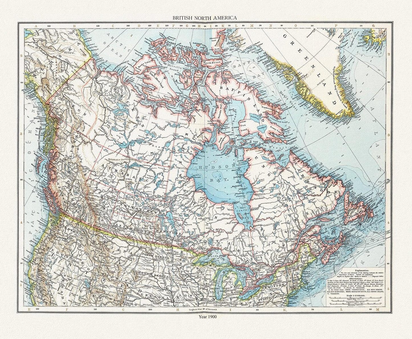 Andree et London Times, British North America, 1900 , map on heavy cotton canvas, 20 x 25" approx. - The Map Chest