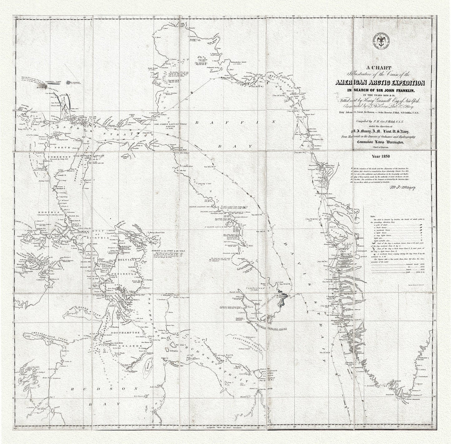 Arctic Expedition in Search of Sir John Franklin, 1850 Ver.2, map on durable cotton canvas, 50 x 70 cm, 20 x 25" approx. - The Map Chest