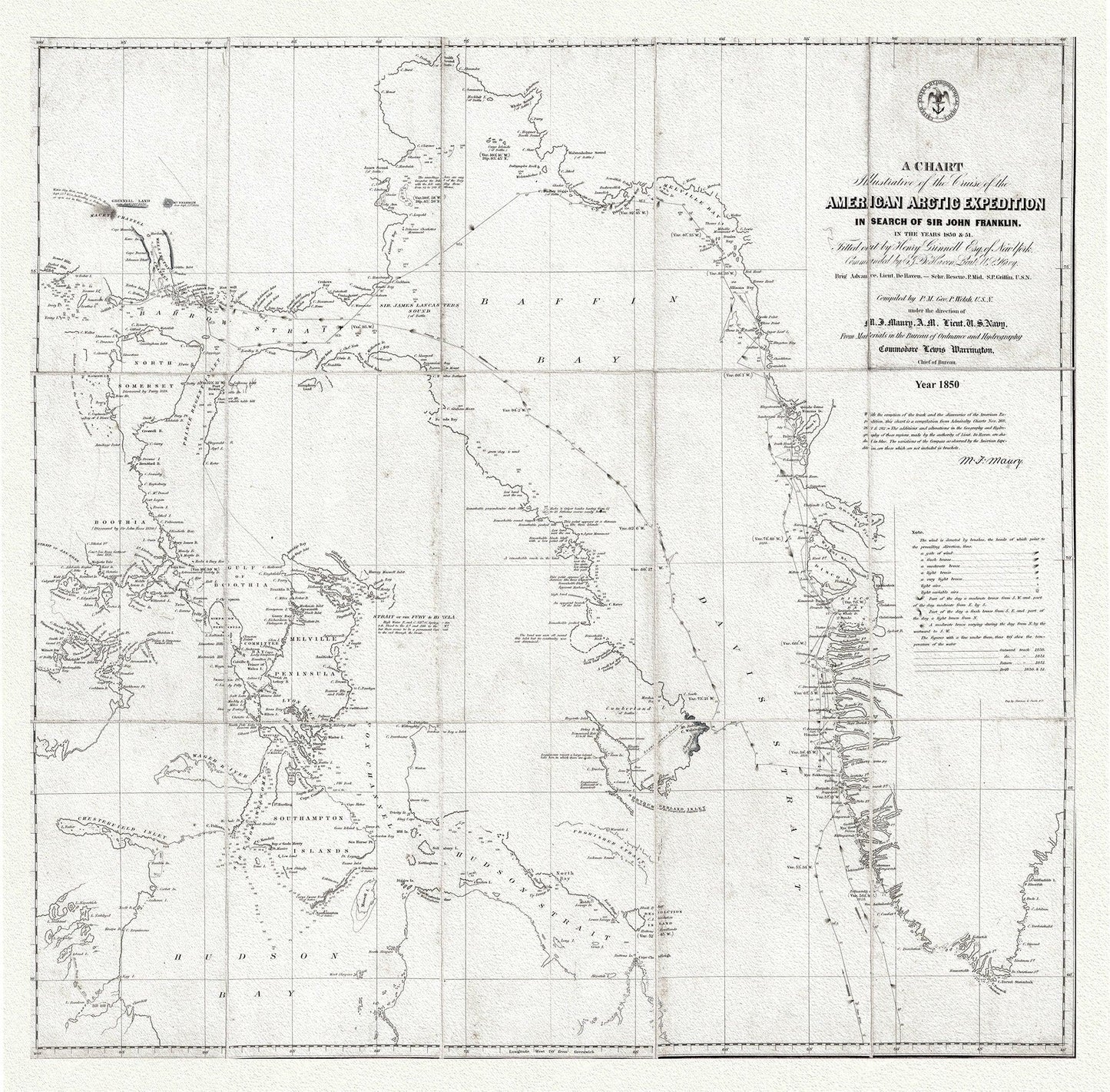 Arctic Expedition in Search of Sir John Franklin, 1850 Ver.2 , map on heavy cotton canvas, 22x27" approx. - The Map Chest