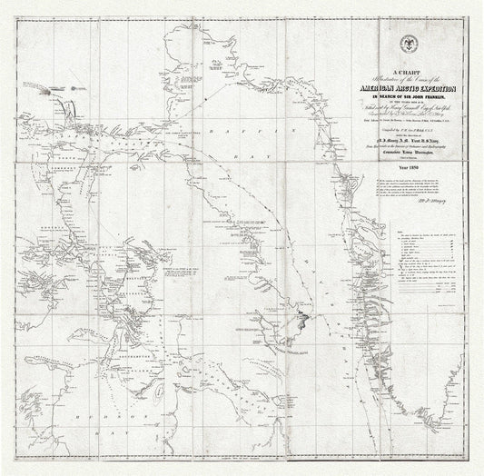 Arctic Expedition in Search of Sir John Franklin, 1850 Ver.2 , map on heavy cotton canvas, 22x27" approx. - The Map Chest