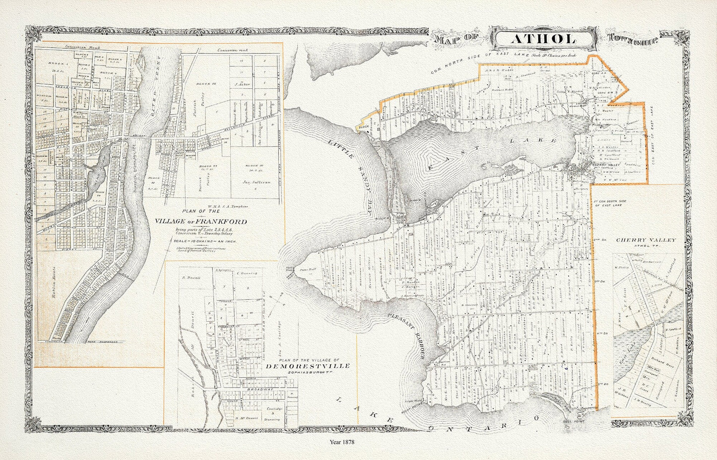 Athol Township, Ont., 1878, map on durable cotton canvas, 50 x 70 cm, 20 x 25" approx. - The Map Chest