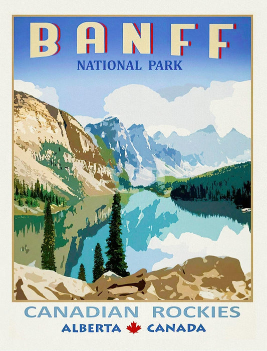 Banf Canadian Rockies, Alberta , vintage poster on heavy cotton canvas, 20x25" approx. - The Map Chest