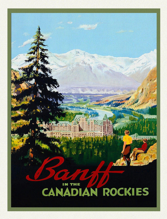 Banff in the Canadian Rockies, vintage travel poster on durable cotton canvas, 50 x 70 cm, 20 x 25" approx - The Map Chest