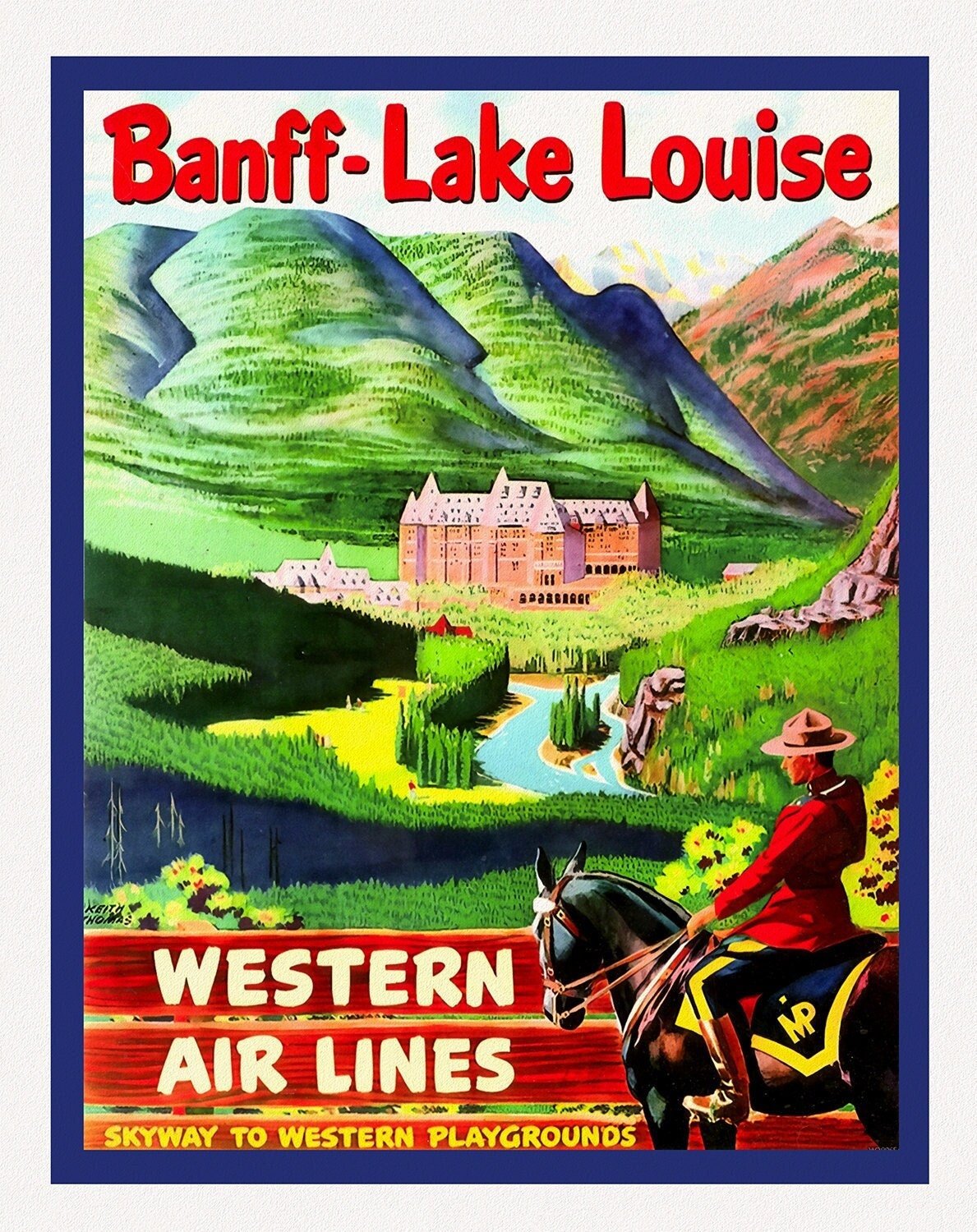 Banff - Lake Louise, Western Air Lines - The Map Chest
