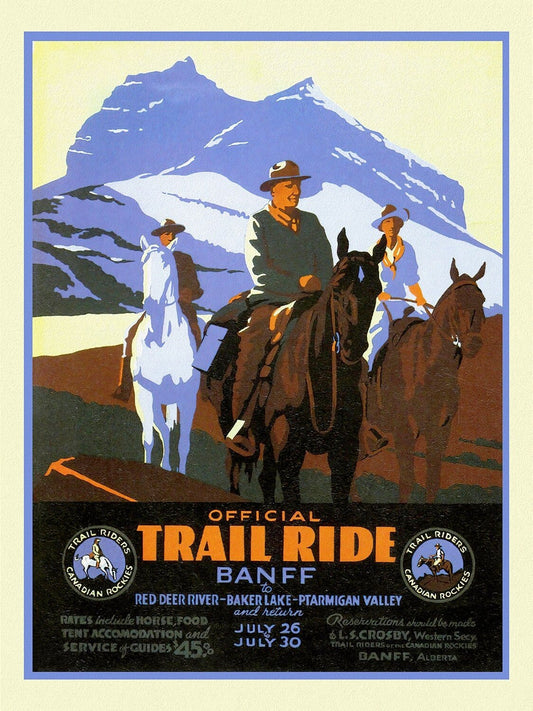 Banff, Official Trail Ride, vintage travel poster reprinted on heavy cotton canvas, 50 x 70 cm, 20 x 25" approx. - The Map Chest