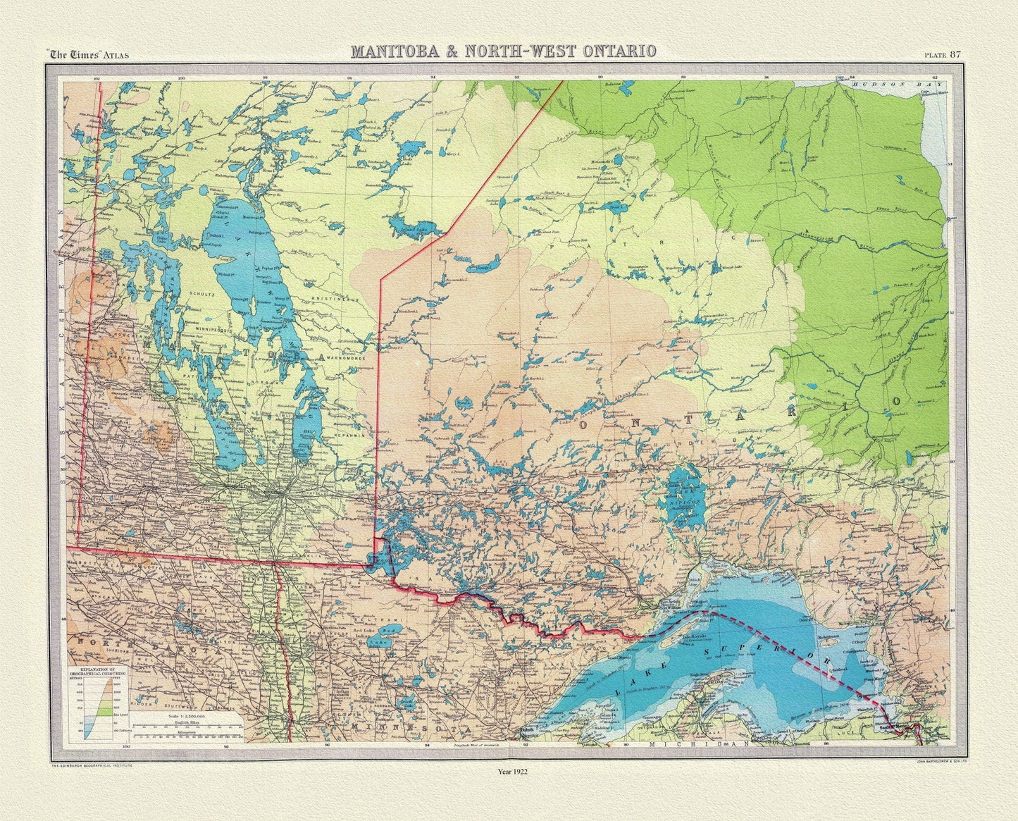 Bartholomew, Manitoba & North - West Ontario, 1922, map on heavy cotton canvas, 22x27" approx. - The Map Chest