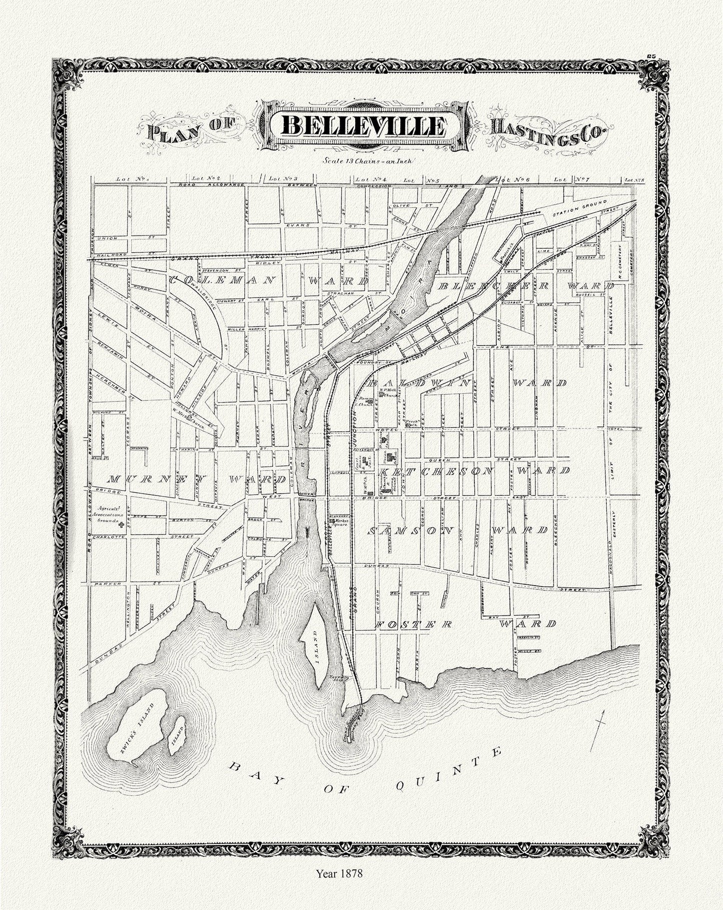 Belleville, 1878 , map on durable cotton canvas, 50 x 70 cm, 20 x 25" approx. - The Map Chest