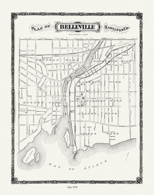 Belleville, 1878 , map on durable cotton canvas, 50 x 70 cm, 20 x 25" approx. - The Map Chest