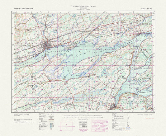 Belleville, Ontario, A Topographic Map, 1938 , map on durable cotton canvas, 50 x 70 cm, 20 x 25" approx. - The Map Chest