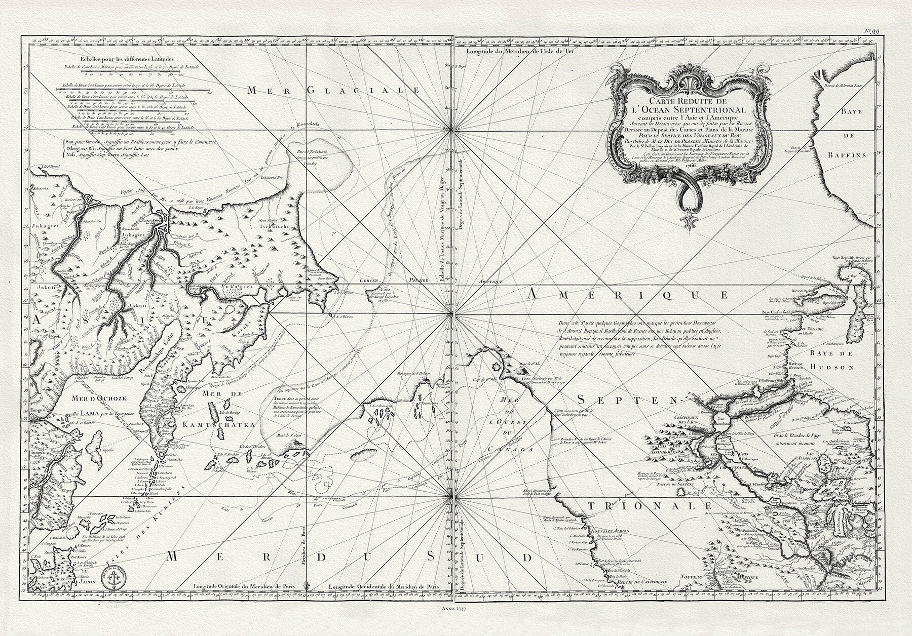 Bellin, L'hydrographie françoise, Pacific NorthWest, 1766, map on heavy cotton canvas, 22x27" approx. - The Map Chest