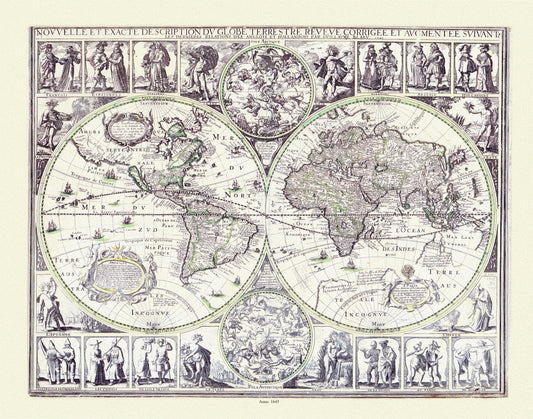 Blaue, Nouvelle et Exacte description du Globe Terrestre, 1645, Map on heavy cotton canvas, 22x27in. approx. - The Map Chest