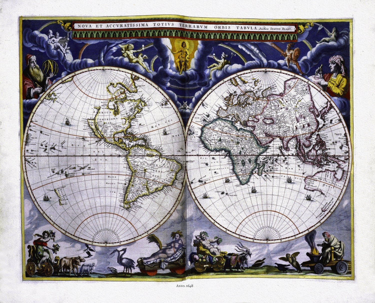 Blaue, Nova et accuratissima totius terrarum orbis tabul, 1648, Map on heavy cotton canvas, 22x27in. approx. - The Map Chest