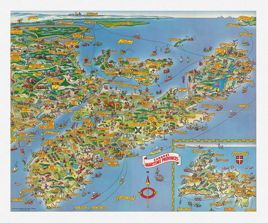 Bloodgood, A Pic - Tour Map of Canada's Maritime Provinces, 1953 - The Map Chest