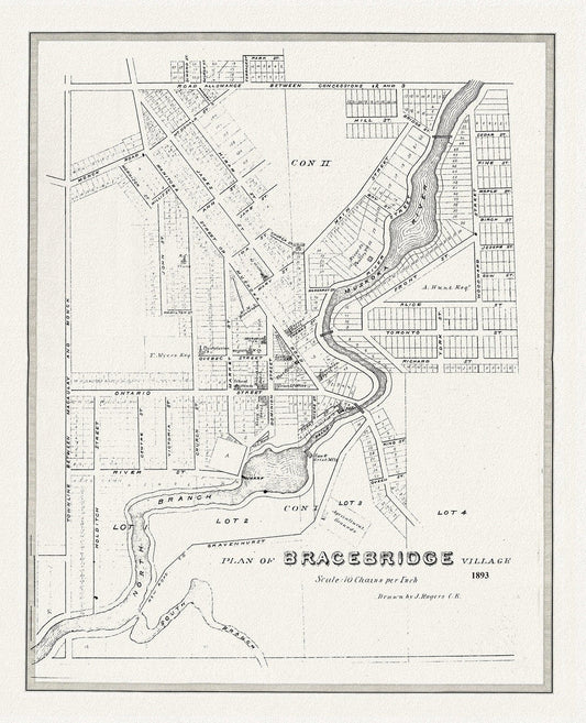 Bracebridge, Muskoka Region, 1893, map on heavy cotton canvas, 22x27" approx. - The Map Chest