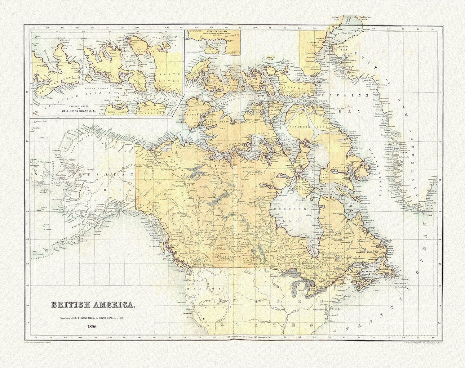 British America, 1856, map on heavy cotton canvas, 50 x 70 cm, 20 x 25" approx. - The Map Chest