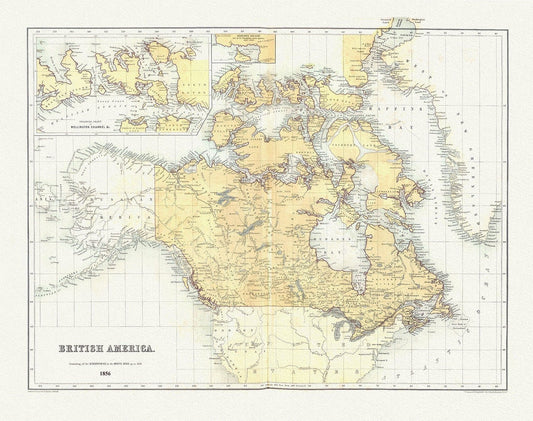 British America, 1856, map on heavy cotton canvas, 50 x 70 cm, 20 x 25" approx. - The Map Chest