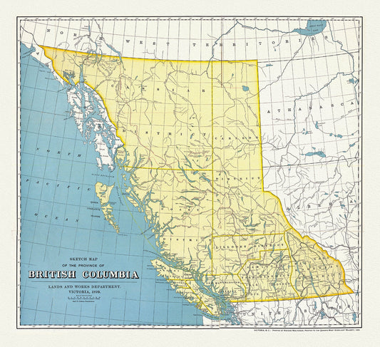 British Columbia, A Sketch Map, 1899, map on heavy cotton canvas, 50 x 70cm, 20 x 25" approx. - The Map Chest