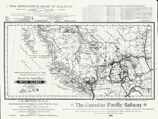 British Columbia, Brownlee auth., 1898, map on durable cotton canvas, 50 x 70 cm, 20 x 25" approx. - The Map Chest