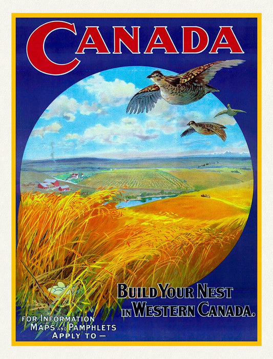 Build Your Nest in Western Canada , vintage travel poster reprinted on heavy cotton canvas, 50 x 70 cm, 20 x 25" approx. - The Map Chest