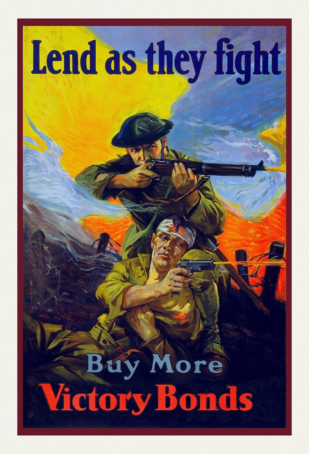 Buy More Victory Bonds, Lend as they Fight , vintage war poster on durable cotton canvas, 50 x 70 cm, 20 x 25" approx. - The Map Chest