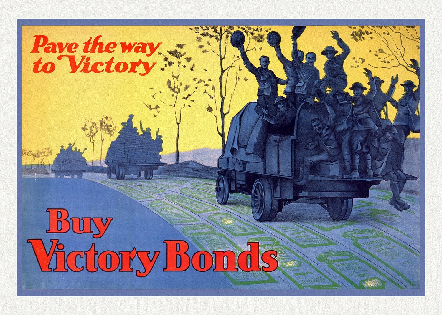 Buy War Bonds, Pave the Way to Victory, 1917, vintage war poster on heavy cotton canvas, 50 x 70 cm, 20 x 25" approx. - The Map Chest