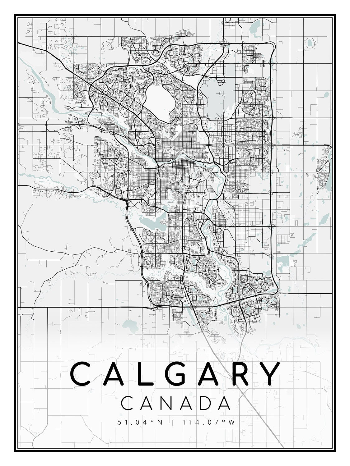 Calgary, Alberta, map on heavy cotton canvas, 45 x 65 cm, 18 x 24" approx. - The Map Chest