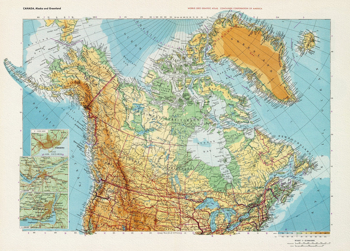 Canada. Alaska. Greenland, 1953,map on heavy cotton canvas, 22x27" approx. - The Map Chest