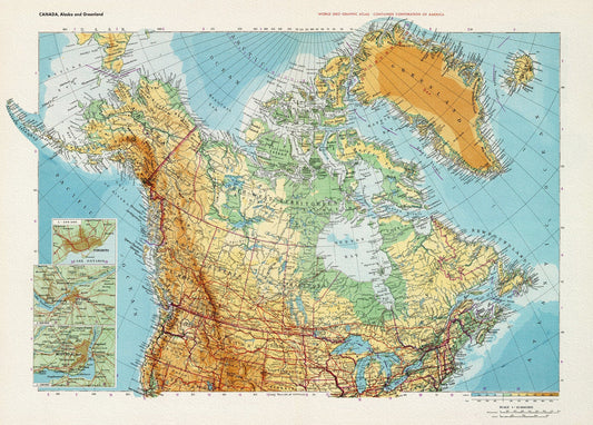 Canada. Alaska. Greenland, 1953,map on heavy cotton canvas, 22x27" approx. - The Map Chest