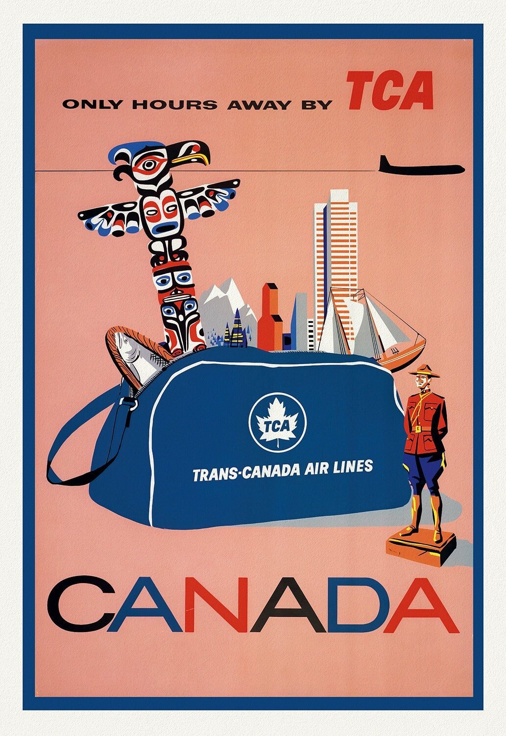 Canada, By Trans - Canada Airways, travel poster on heavy cotton canvas, 20x25" approx. - The Map Chest