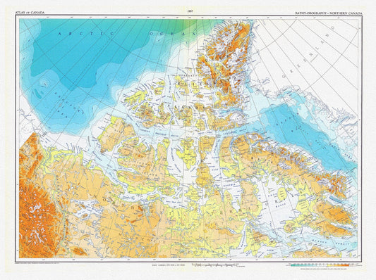 Canada. Department of Mines and Technical Surveys, Bathy - orography, Northern Canada, 1957, map on heavy cotton canvas, 22x27" approx. - The Map Chest