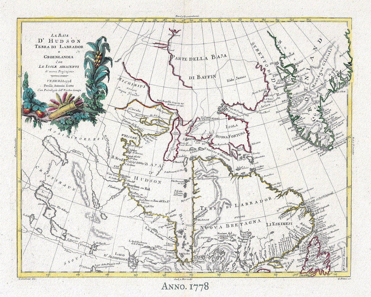 Canada, Labrador & Greenland, 1778 ,Zatta auth. , map on heavy cotton canvas, 50x70cm (20 x 25") approx. - The Map Chest