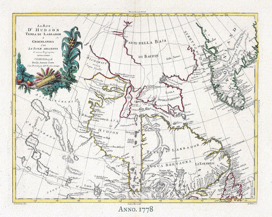 Canada, Labrador & Greenland, 1778 ,Zatta auth. , map on heavy cotton canvas, 50x70cm (20 x 25") approx. - The Map Chest