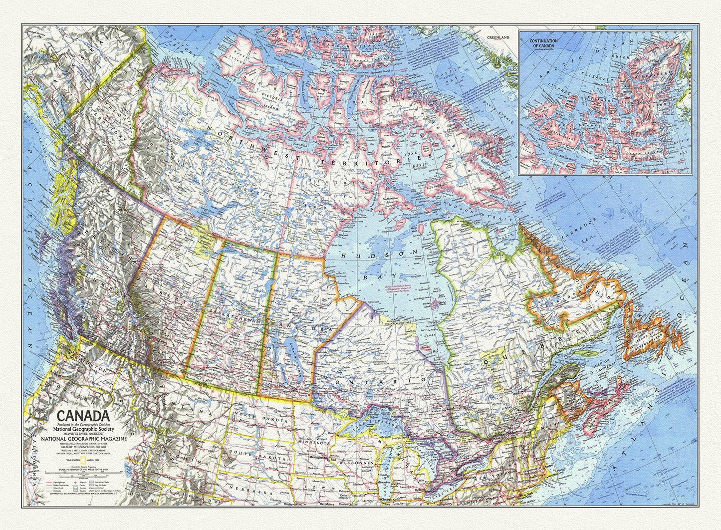 Canada, National Geographic, 1972, map on heavy cotton canvas, 50 x 70 cm, 21 x 25" approx. - The Map Chest