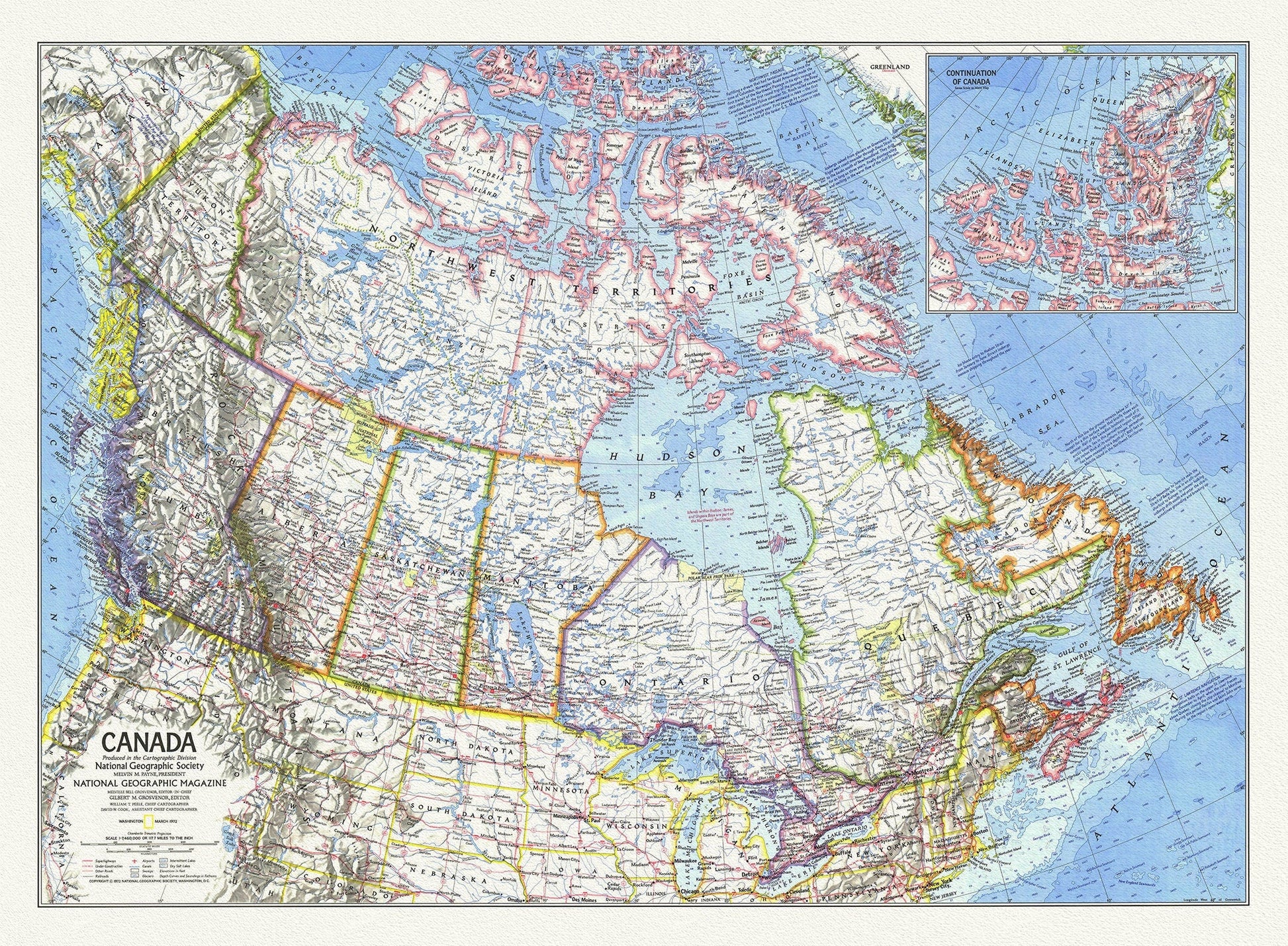 Canada, National Geographic, 1972, map on heavy cotton canvas, 50 x 70 cm, 21 x 25" approx. - The Map Chest